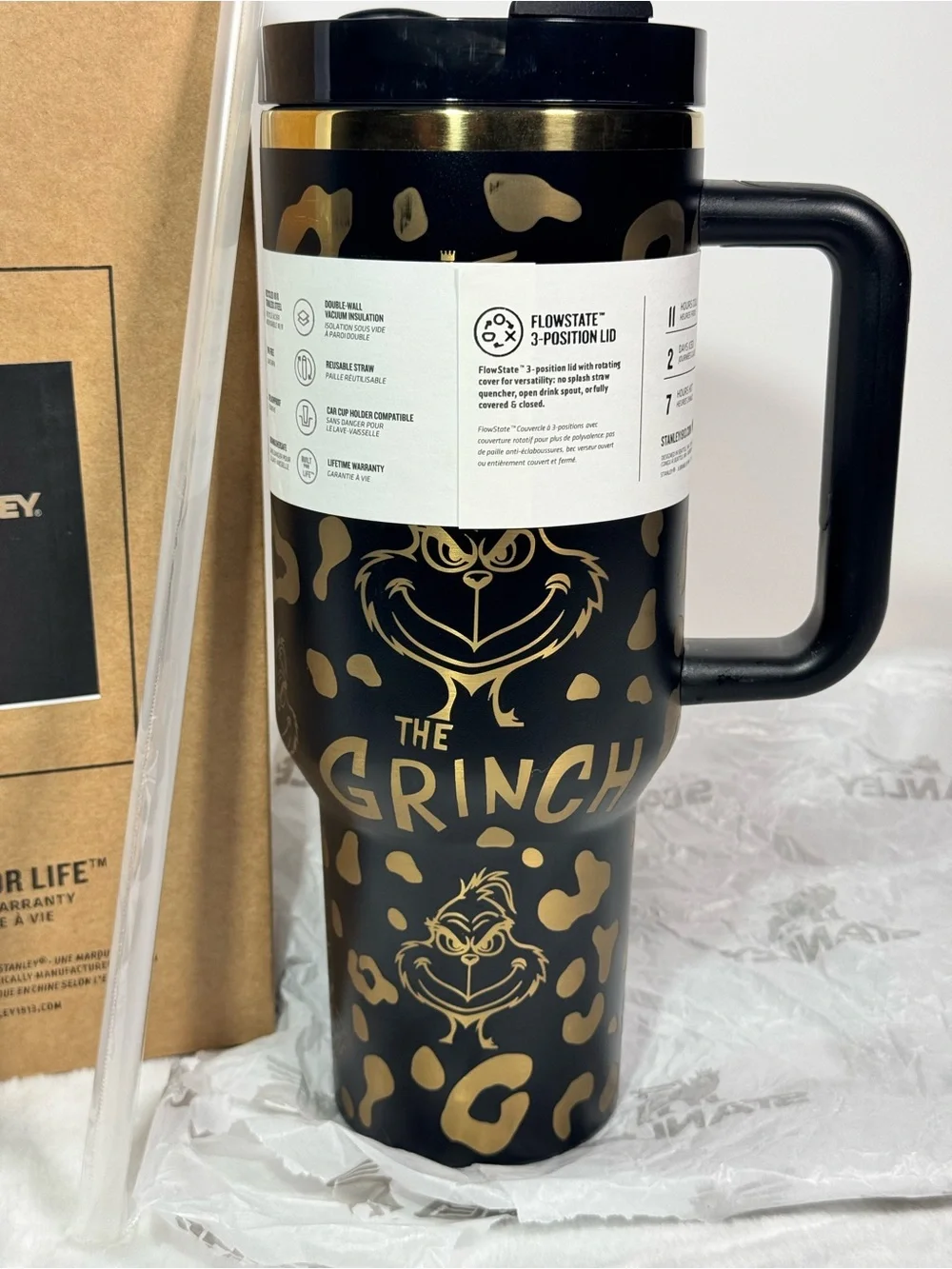 Stanley Black and Gold 'The Grinch' Leopard-Accent Travel Tumbler - Picture 3 of 6